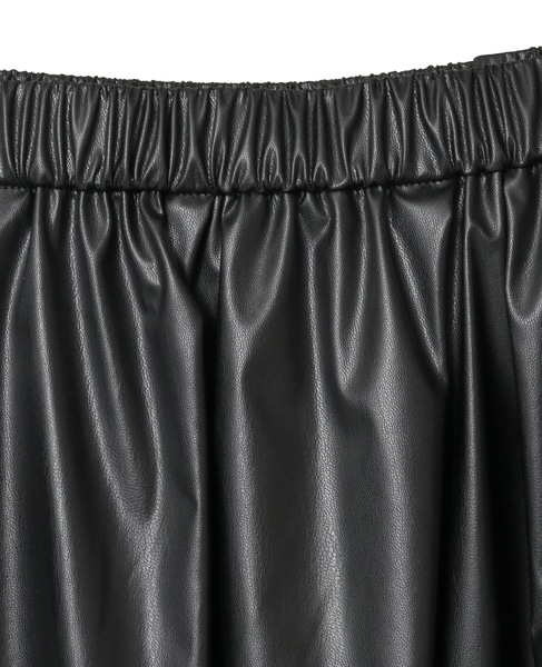 レザー調タックフレアスカート 詳細画像 ブラック 13