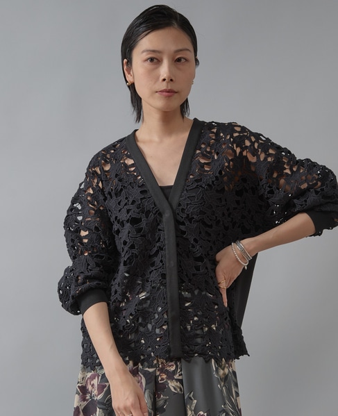 レースニットカーディガン 詳細画像 ブラック（レース黒） 1