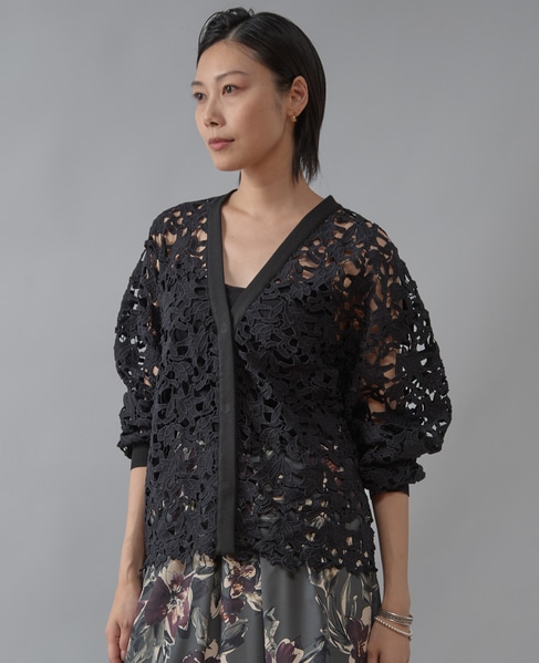 レースニットカーディガン 詳細画像 ブラック（レース黒） 2