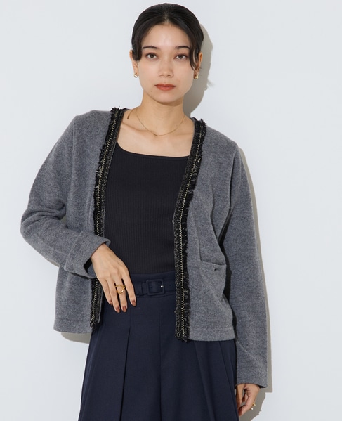 ツイーディーニットジャケット 詳細画像 グレー 1