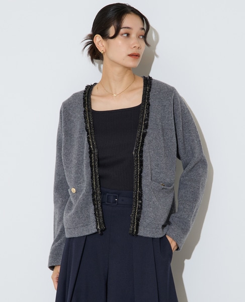 ツイーディーニットジャケット 詳細画像 グレー 2