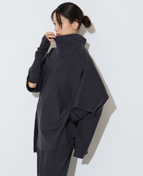 【大草直子さんコラボ】2WAYケープジップニット 詳細画像 グレー 4