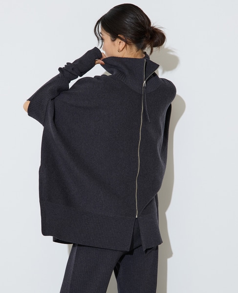 【大草直子さんコラボ】2WAYケープジップニット 詳細画像 グレー 5
