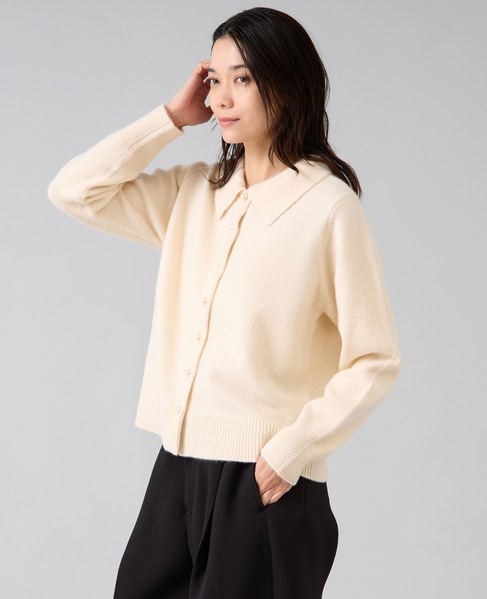 フォックスウール襟付きクロップドカーディガン 詳細画像 アイボリー 3