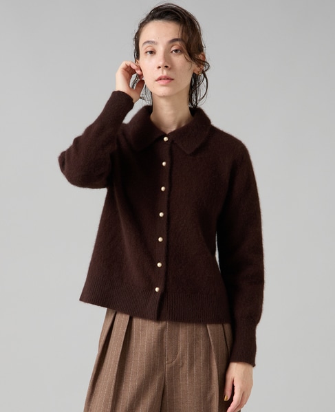 フォックスウール襟付きクロップドカーディガン