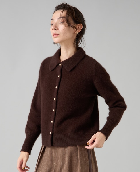 フォックスウール襟付きクロップドカーディガン 詳細画像 ブラウン 3