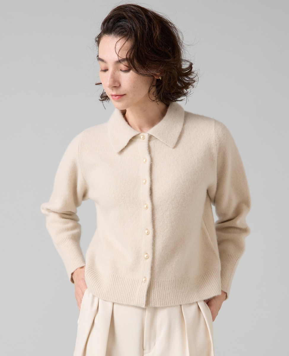 フォックスウール襟付きクロップドカーディガン｜Liesse（リエス