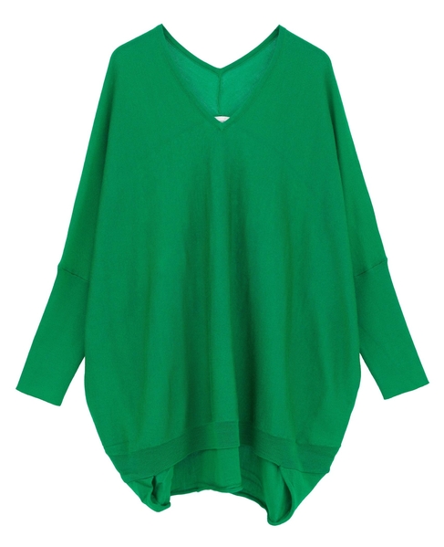 【定番】前後V袖リブオーバーニット 詳細画像 グリーン 13