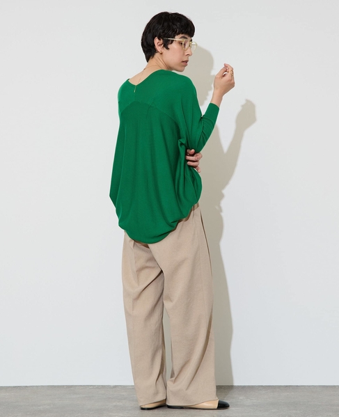 【定番】前後V袖リブオーバーニット 詳細画像 グリーン 6