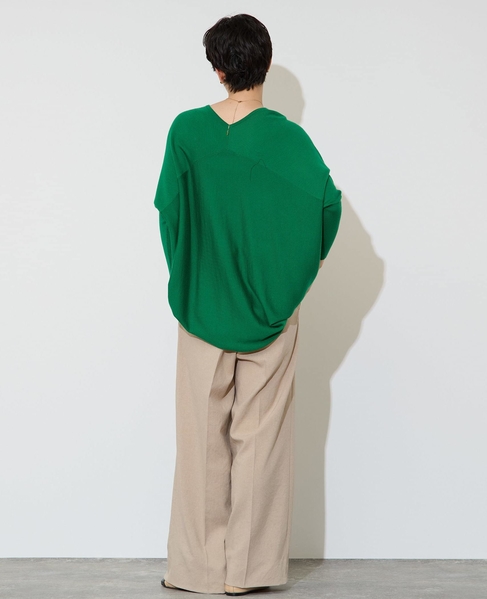 【定番】前後V袖リブオーバーニット 詳細画像 グリーン 8