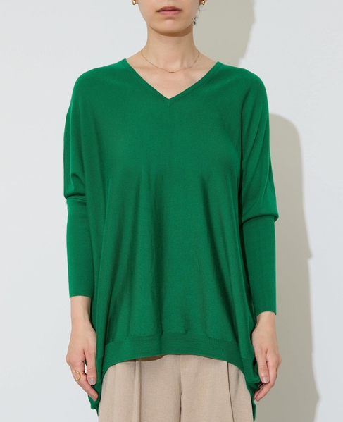 【定番】前後V袖リブオーバーニット 詳細画像 グリーン 9