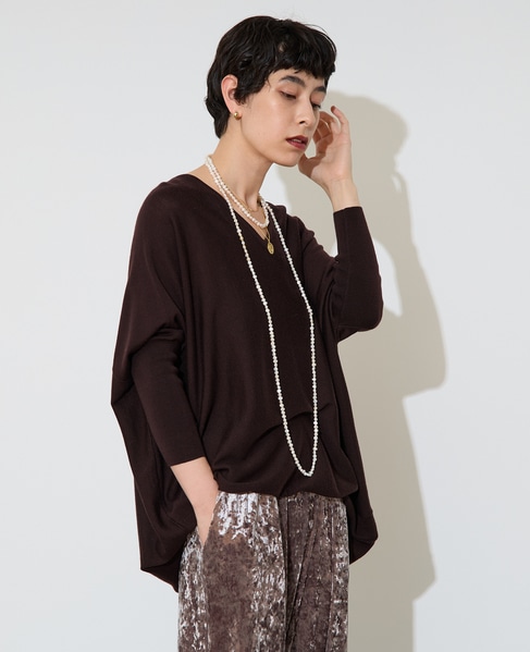 【定番】前後V袖リブオーバーニット 詳細画像 ブラウン 1