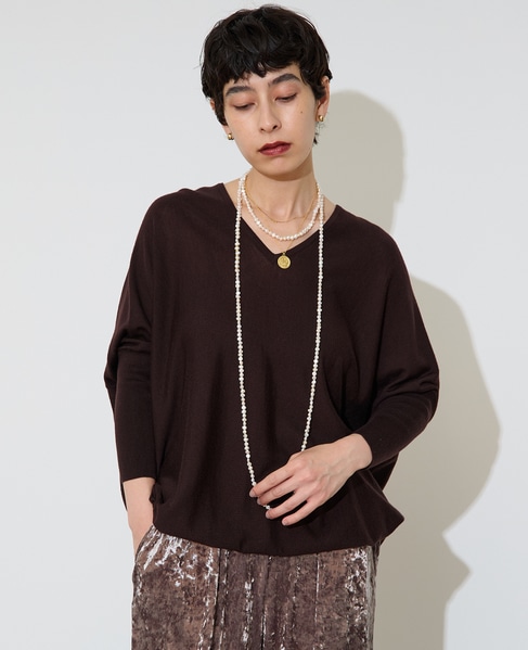 【定番】前後V袖リブオーバーニット 詳細画像 ブラウン 3