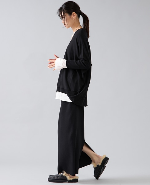 【定番】前後V袖リブオーバーニット 詳細画像 ブラック 5