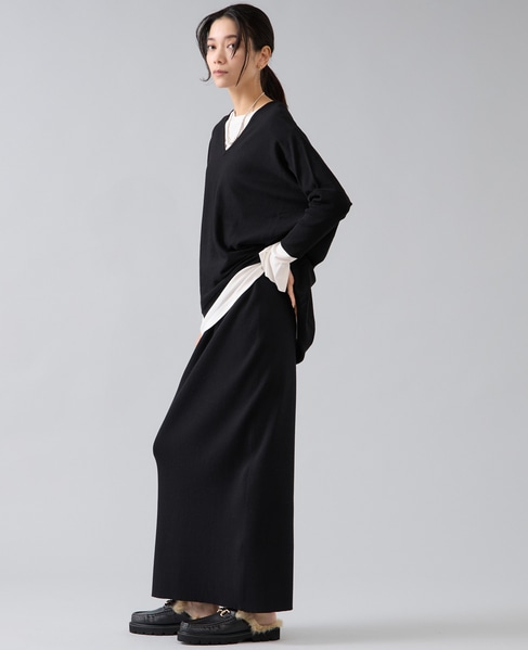 【定番】前後V袖リブオーバーニット 詳細画像 ブラック 6