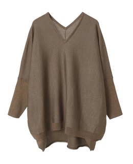 【定番】ラメ混前後V袖リブオーバーニット