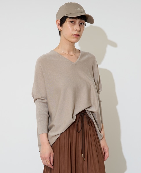 【定番】ラメ混前後V袖リブオーバーニット 詳細画像 ゴールド 1