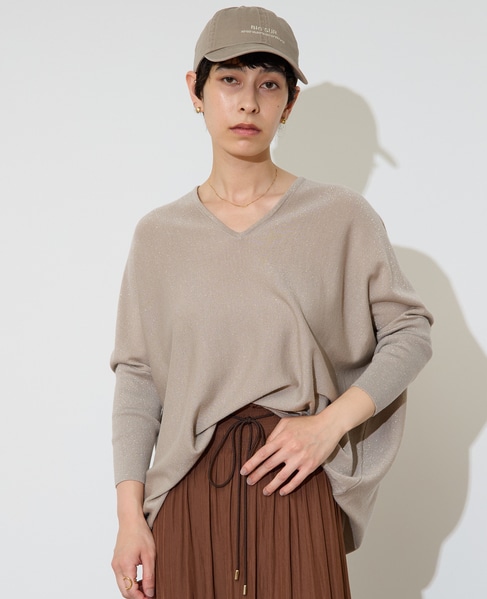 【定番】ラメ混前後V袖リブオーバーニット 詳細画像 ゴールド 2