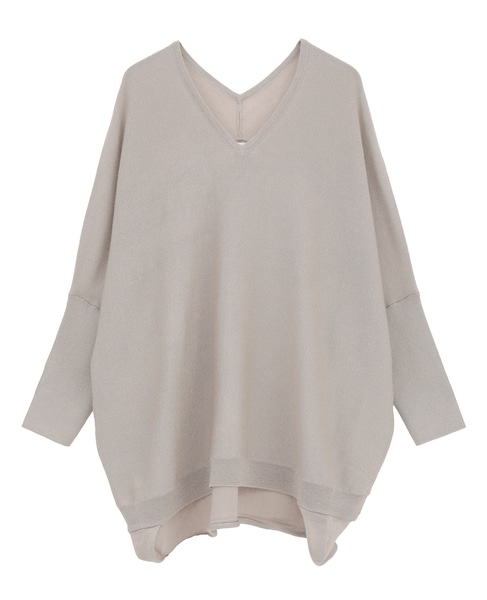 【定番】ラメ混前後V袖リブオーバーニット 詳細画像 ゴールド 7