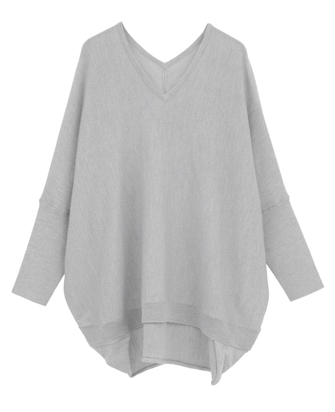 【定番】ラメ混前後V袖リブオーバーニット 詳細画像 シルバー 3