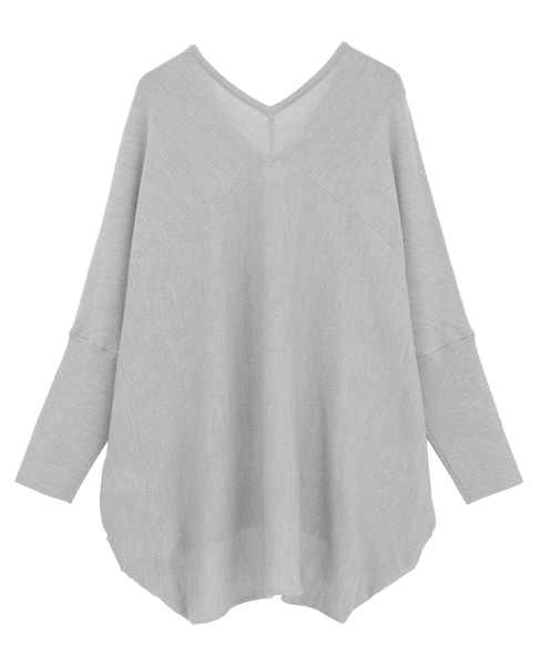 【定番】ラメ混前後V袖リブオーバーニット 詳細画像 シルバー 4