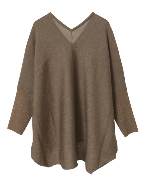 【定番】ラメ混前後V袖リブオーバーニット 詳細画像 ブロンズ 2