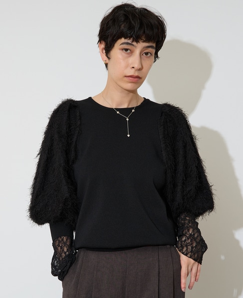 フェザーコンビボリュームスリーブニット 詳細画像 ブラック 1