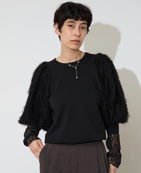 フェザーコンビボリュームスリーブニット 詳細画像 ブラック 2