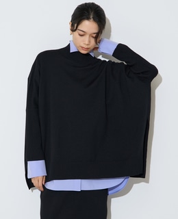 袖リブワイドハイネックニット