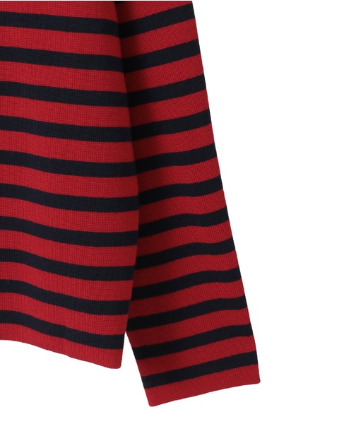 ハーフミラノリブニットトップス 詳細画像 レッド×ネイビー 15