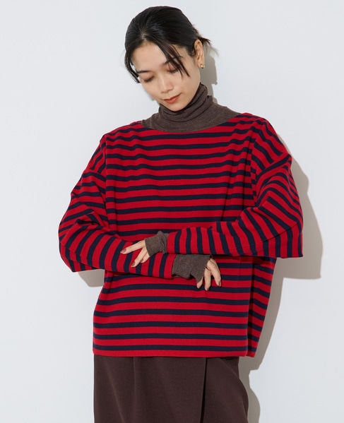 ハーフミラノリブニットトップス 詳細画像 レッド×ネイビー 2