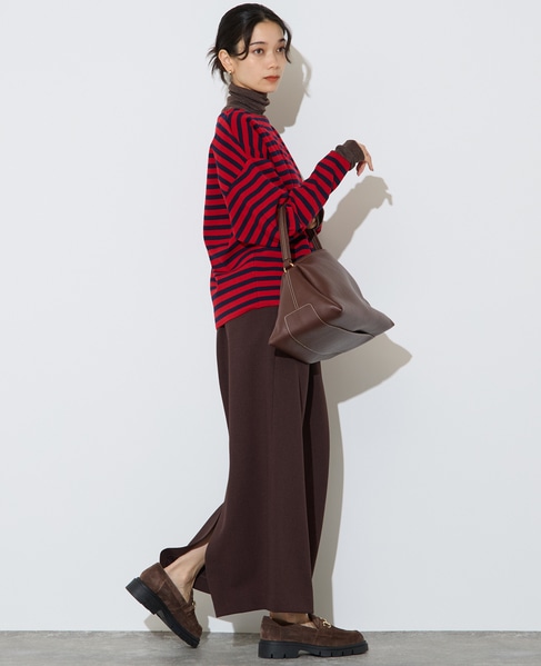 ハーフミラノリブニットトップス 詳細画像 レッド×ネイビー 5