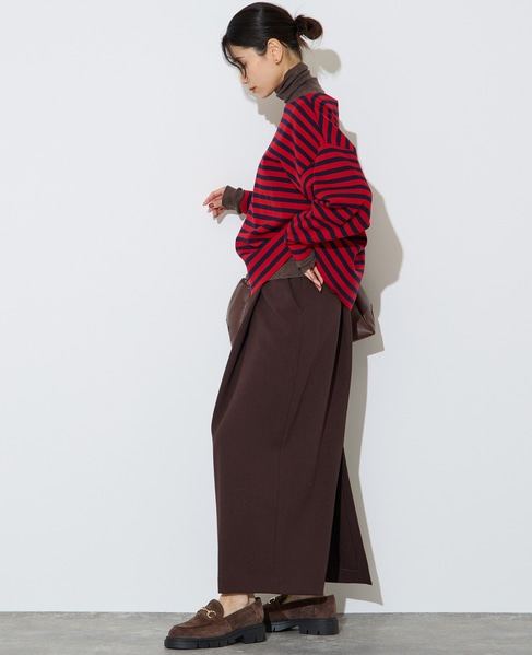 ハーフミラノリブニットトップス 詳細画像 レッド×ネイビー 7