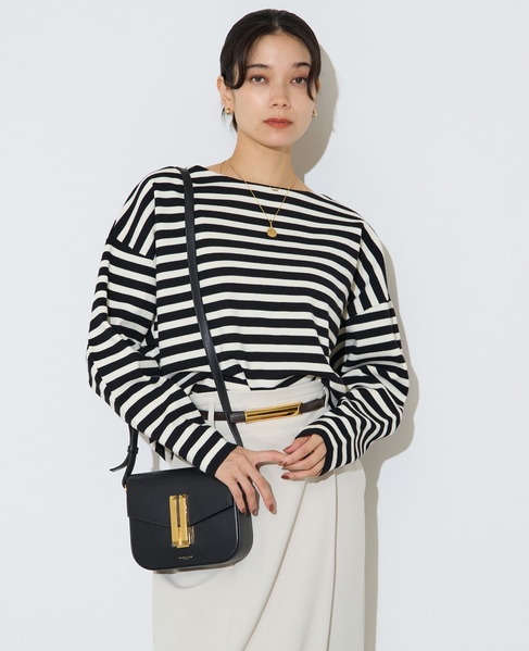 ハーフミラノリブニットトップス 詳細画像 ブラック×ホワイト 2