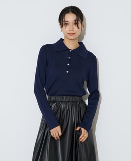 ポロカラーリブニット