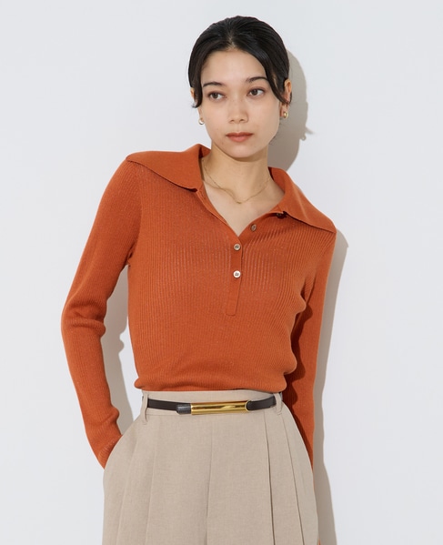 ポロカラーリブニット 詳細画像 オレンジ 1