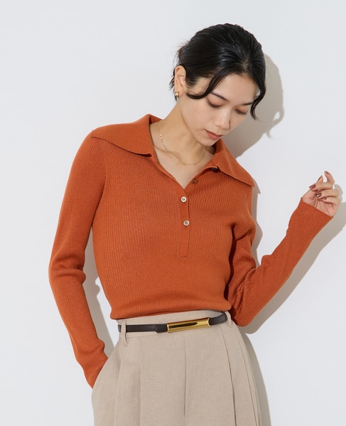 ポロカラーリブニット 詳細画像 オレンジ 2