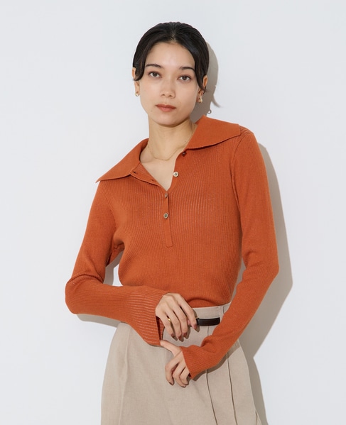 ポロカラーリブニット 詳細画像 オレンジ 3