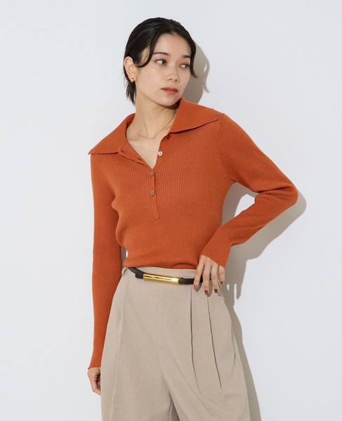 ポロカラーリブニット 詳細画像 オレンジ 5