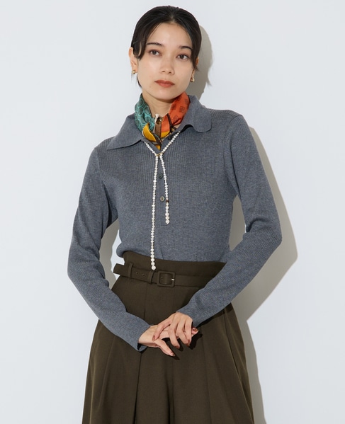 ポロカラーリブニット 詳細画像 トップグレー 1