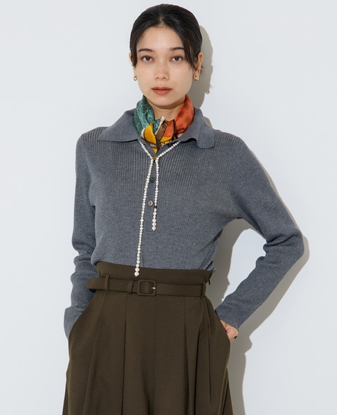 ポロカラーリブニット 詳細画像 トップグレー 3