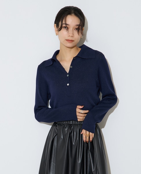 ポロカラーリブニット 詳細画像 ネイビー 2