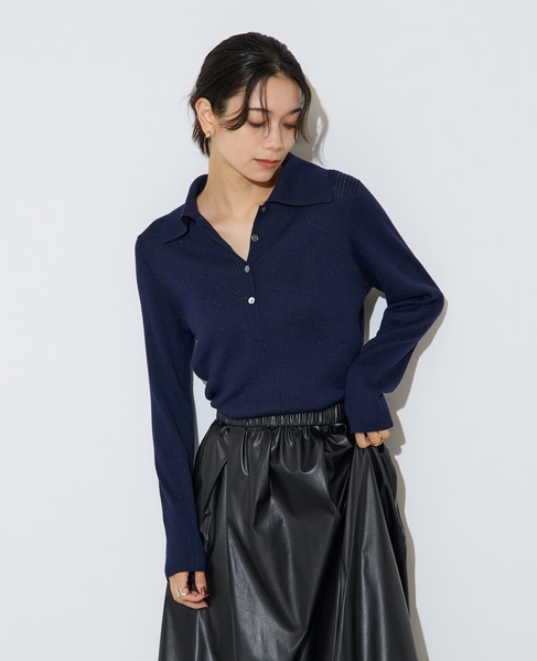 ポロカラーリブニット 詳細画像 ネイビー 3