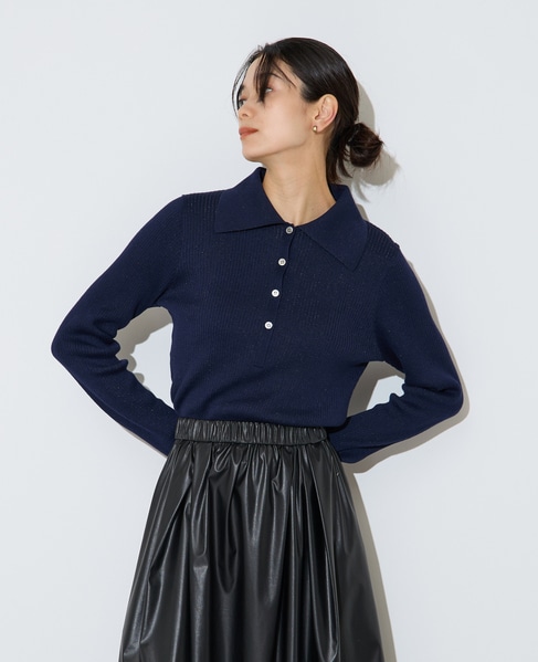 ポロカラーリブニット 詳細画像 ネイビー 4