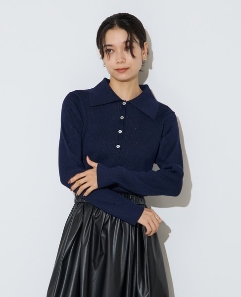 ポロカラーリブニット 詳細画像 ネイビー 5