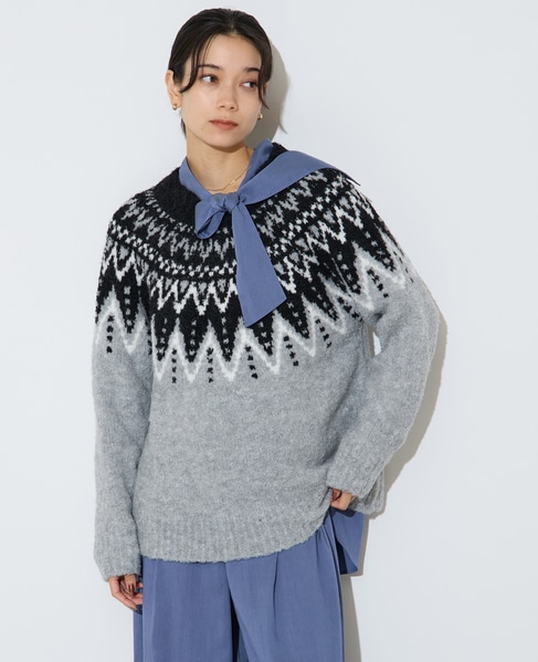 ジャガード編みニット 詳細画像 グレー 4