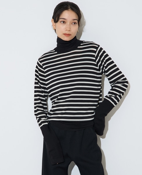 ウォッシャブルウールタートルニット 詳細画像 ボーダー 3