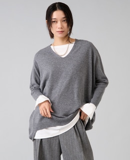 【定番】カシミア混Vネックビッグニット