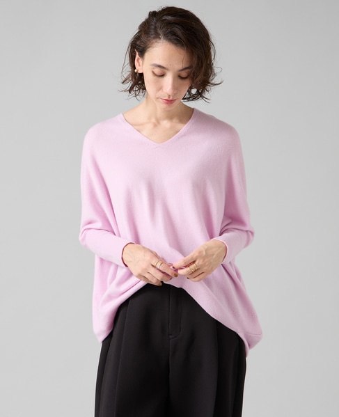 【定番】カシミア混Vネックビッグニット 詳細画像 ピンク 2