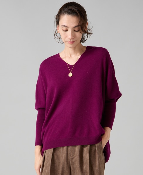 【定番】カシミア混Vネックビッグニット 詳細画像 パープル 1